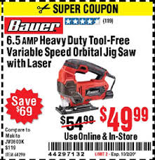 Review of the harbor freight jigsaw 69582 with a 10 tpi blade. Harbor Freight Tools Coupon Database Free Coupons 25 Percent Off Coupons Toolbox Coupons Bauer 6 5 Amp Heavy Duty Tool Free Variable Speed Orbital Jig Saw