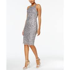 Adrianna Papell Sequined Halter Dress 189 Liked On Polyvore Featuring Dresses Silver Grey Beaded Cockt Sequin Cocktail Dress Dresses Sequin Halter Dress