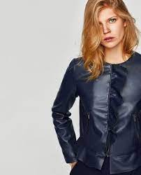 Faux Leather Jacket With Ruffle Trim Jackets Woman Zara United States Faux Leather Jackets Jackets Leather Jacket