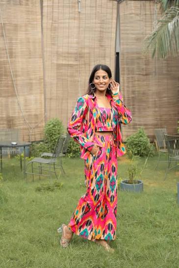 Magenta Pink Ikat Cotton 3-Piece Co-ord Set – Sol Studio