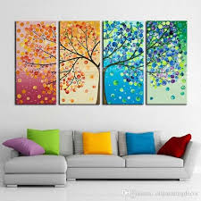 Hand Painted 4 Season Tree Painting On Canvas 4 Piece Home Decoration Modern Wall Art Abstract Colorful Oil Picture Set Tree Wall Art Tree Painting Canvas Home