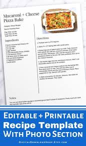 Recipe Template With Photo Printable Editable Recipe Etsy Recipe Template Cookbook Template Recipe Template Printable