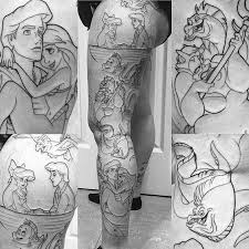 Black And White Mermaid Sleeve Tattoo Princess Ariel Leg Disney Sleeve Tattoos Little Mermaid Tattoos Leg Tattoos