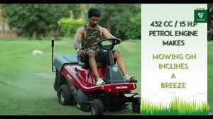 A lawn mower (also known as mower, grass cutter or lawnmower) is a machine utilizing one or more revolving blades to cut a grass surface to an even height. Best Petrol Ride On Lawn Mower In India Youtube