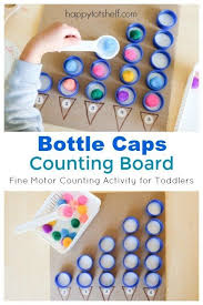 For example, toddlers can count their way through the colourful pages of counting cockatoos board. Bottle Caps Counting Board A Brilliant Counting Activity For Toddlers Toddler Activities Math Activities Preschool Math Activities For Toddlers
