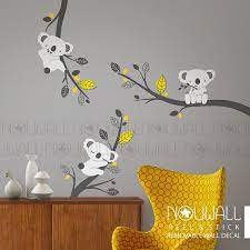 Removable Grey Koala Bear Wall Decal On Branches Animal Baby Etsy Baby Wall Decals Nursery Wall Decals Bear Wall Decal
