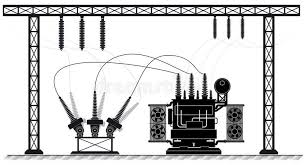 Black And White Electrical Wires Electrical Substation The High Voltage Transformer And Switch Black White Illu Aff Voltag Electrical Substation Electricity Black And White Illustration