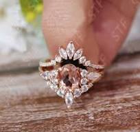 Vintage Oval 8x6mm Peach Morganite Engagement Ring Set ...