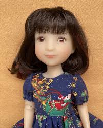 Christmas Doll Dress: Navy Santa's Sleigh Print for 12-inch Siblies Dolls