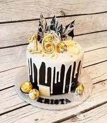 Four layer black & white cake. Beautiful Black White And Gold Drizzle Cake See More On Fb And Ig Birthday Drip Cake Birthday Cake Chocolate Graduation Cakes