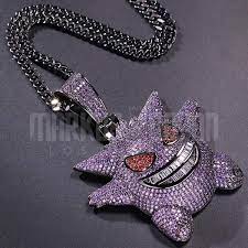 Iced Gengar Necklace Pendant 14k Gold Plated Pendant Necklace Heart Pendant Diamond Diamond Heart Pendant Necklace