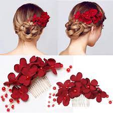 1pcs Fashion Red Flower Hair Comb Bridesmaid Crystal Hair Clip Bridal Hairpin Wedding Hair Jewelry For In 2021 Flowers In Hair Bridal Flower Hair Pins Flower Hair Comb