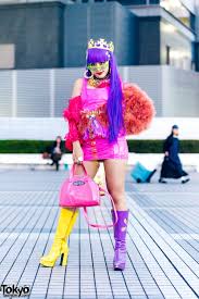 Colorful Tokyo Street Fashion W Purple Hair Gold Crown Vinyl Mini Dress Gallerie Office Kiko Patent Bo Tokyo Street Style Fashion Harajuku Fashion Street