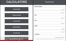 Concrete calculator, app trough calculate concrete slab , concrete volume ,concrete footer ,concrete column , block wall, slab area, slab circle. Concrete Calculator Android App Free Download In Apk