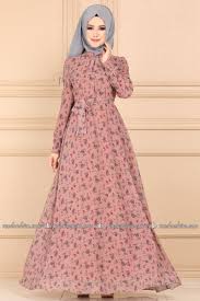 Pile Detayli Sifon Tesettur Elbise Ygs6209 Gul Kurusu Moda Selvim Bohem Elbise Islami Giyim Elbise