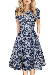 Women S Casual Round Neck Floral Tunic Party Swing Dress With Pockets 2020 Shop Now Prom In 2020 Church Dresses For Women Work Dresses For Women Casual Party Dresses