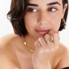 Script Triple Name Ring with Diamond in 14K Solid Yellow Gold