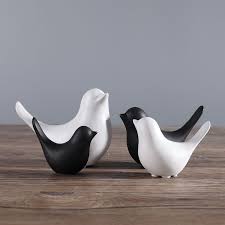 Creative Ceramic Animal Figurines White And Black Bird Figure Statues Ornaments Handmade Modern Decorative Craf Ceramic Birds Ceramic Animals Ceramic Figurines