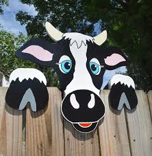 Cow Fence Peeker Cow Fence Decoration Outdoor Yard Art Cow Etsy Fence Art Fence Decor Yard Art