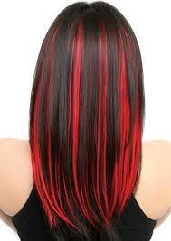Black Hair With Fire Engine Red Highlights Red Hair Streaks Hair Streaks Black Red Hair