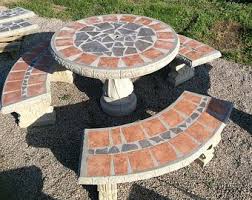 Cement Patio Table Set Outdoor Table Set Round Concrete Etsy Patio Table Set Patio Table Outdoor Table Settings