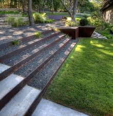 Erbsenkiesstufen Aus Cortenstahl Gartentreppe Gartengestaltung Garten