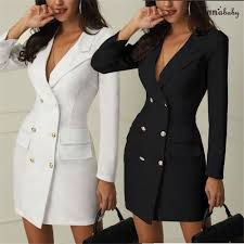 Elegant Dresses Women Dress Office Casual Blazer White Black Dress 2019 Autumn Winter Slim Suit Ladies Dresses In 2020 Dresses For Work Elegant Dresses For Women Blazer Dress