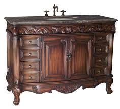 Going for a dark wood antique vanity piece will look great with a white bathroom sink and will go perfectly with bronze and gold tones with light fittings and bathroom accessories. Antique Style Vanities Perfect Bath Canada