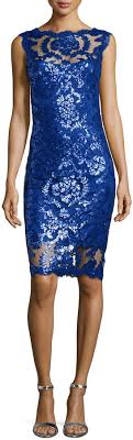 Tadashi Shoji Sequined Lace Overlay Cocktail Sheath Dress Mystic Blue On Shopstyle Com Dressy Dresses Royal Blue Cocktail Dress Blue Cocktail Dress