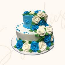 Silk wedding flowers lovingly created in the uk by petals polly. Buy 100 Fresh Blue White Flowers In Flow Birthday Cake 2 Tier Online In London Same Day Delivery Sugaholics