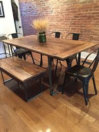 Carefully trace the leg tops on the bottom side of the planks and then flip it over. Rustic Industrial Reclaimed Barn Wood Table With Square Metal Legs Rustic Industrial Dining Table Dining Room Industrial Industrial Dining Table