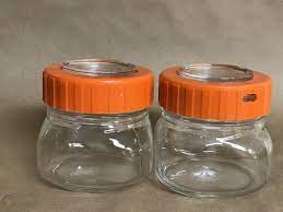 Greenish cubo sfera table lamps by allessandro mendini for fidenza vetraria, 1968, set of 2. 2 Vintage Fidenza Vetraria Per Alimenti Glass Jars Canisters 1 2 L Orange Lids 1975152951