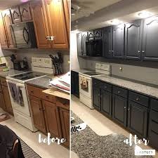 Фото из проекта black + white cabinet kitchen with cambria bentley waterfall top in new build by. Before And After Of Kitchen Cabinets Being Painted Dark Gray Grey Painted Kitchen Grey Kitchen Cabinets Dark Grey Kitchen Cabinets