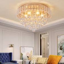 Beautiful formed leaves made from glistening glass. Modern Gold Flush Mount Ceiling Light 6 Bulbs Gold Flush Lighting With Clear Crystal Drop Takeluckhome Com