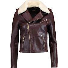Maje Shearling Trimmed Leather Jacket 8 410 Mxn Liked On Polyvore Featuring Outerwear Jacke Fur Collar Leather Jacket Zipped Leather Jacket Leather Jacket