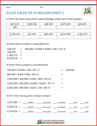 Printable pdfs for 5th grade decimal place value worksheets. Place Value Worksheet Up To 10 Million