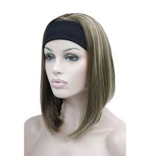 Lydell Short Straight Bob Headband Wig 3/4 wig short half Synthetic hair  wig (12TT26 Brown with Highlights)