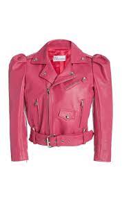 Red Valentino Puff Sleeve Cropped Leather Jacket Cropped Leather Jacket Leather Jacket Pink Leather Jacket