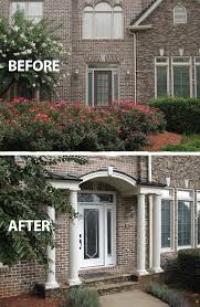 Flat Faced Brick Home Gets A Facelift With A Four Column Portico Featuring An Arched Roof Line Designed And Stucco Homes Ranch House Remodel Front Door Design