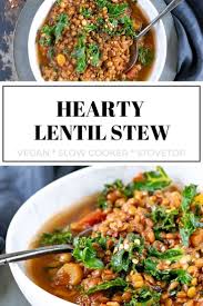 Vegan Slow Cooker Lentil Stew With Harissa Lentil Stew Vegan Soup Recipes Vegetarian Recipes Easy