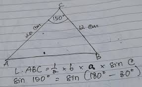 Diketahui Segitiga Abc Dengan Panjang Sisi A 12cm Dan B 20cm Jika Besar Sudut C 150 Luas Brainly Co Id