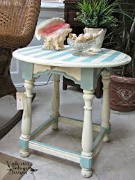 Victoria S Vintage Designs Hand Painted Beachy Round End Table Painted Side Tables Furniture Trim Funky Furniture