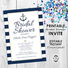 Printable Nautical Bridal Shower Invite Editable Invitation Nautical Bridal Showers Bridal Shower Invitations Bridal Shower