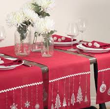 Red Christmas Table Runner Embroidered Ornaments Christmas Table Christmas Table Runner Christmas Decor Diy
