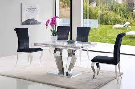 Glass in the mid 1940s, the hairpin style was designed. Grey Marble Dining Table And 4 Black Velvet Chairs Homegenies
