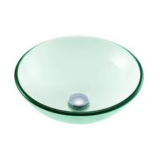 glacier bay round glass vessel sink in