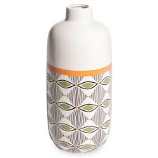 Vase En Ceramique Blanche Motifs Tricolores H 30cm Gao Vase En Ceramique Vaisselle Diy Ceramiques Blanches