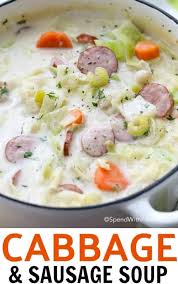 Very few ingredients, quick to make, and tastes great!! Creamy Sausage Cabbage Soup Spend With Pennies
