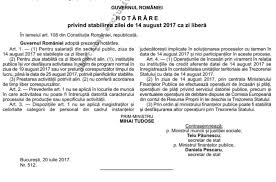 Va avea program normal de lucru: Hg Nr 512 2017 14 August Este Zi Libera