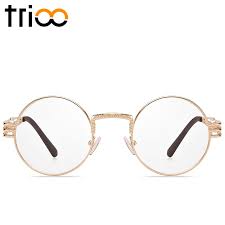 Ucuz Trioo Vintage Yuvarlak Gozluk Cerceveleri Altin Metal Seffaf Lens Gozluk Erkekler Kadinlar Cool Steampunk Stil Optik Gozluk Orijin Gozluk Steampunk Ve Altin